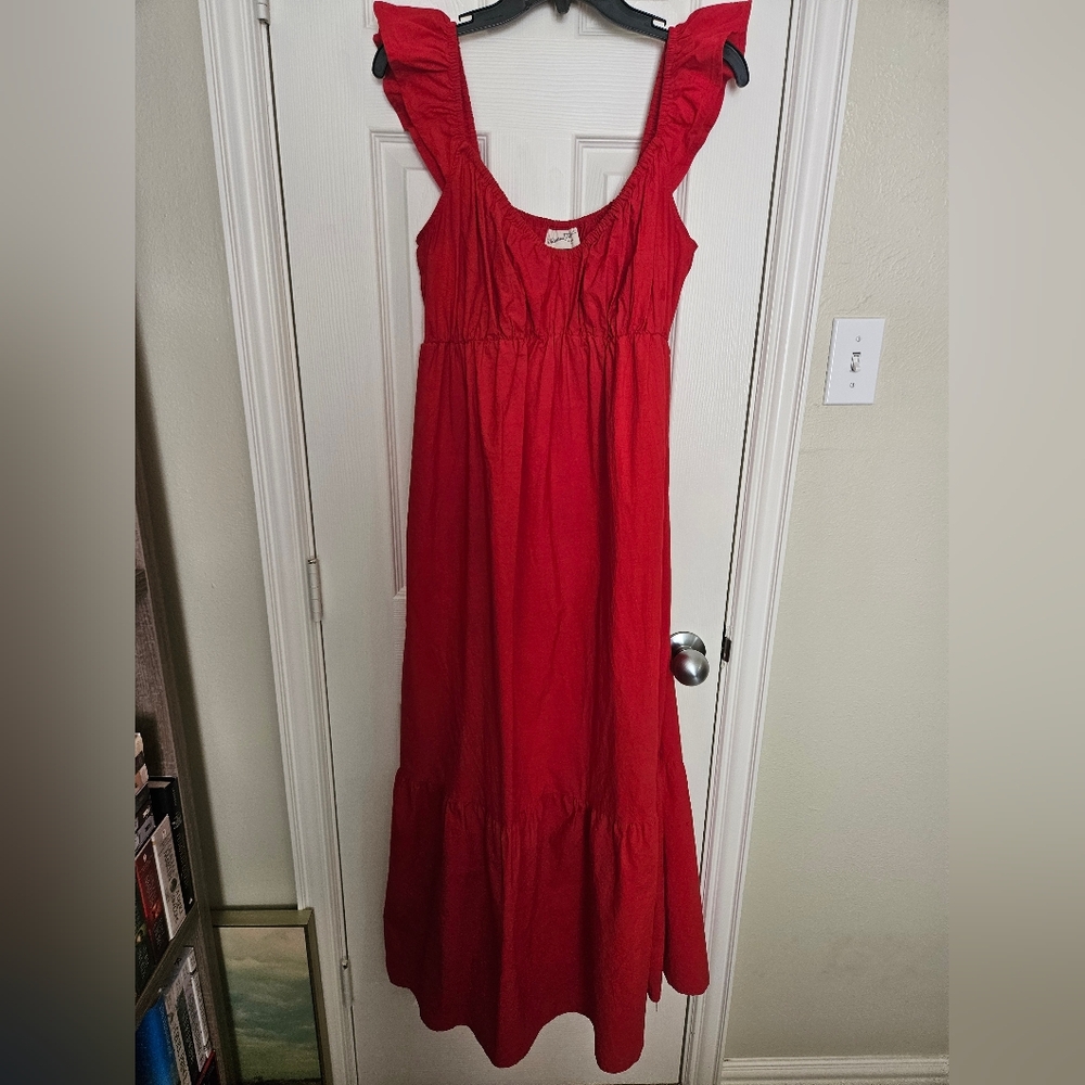 Women's Flutter Cap Sleeve Maxi A-Line Dress